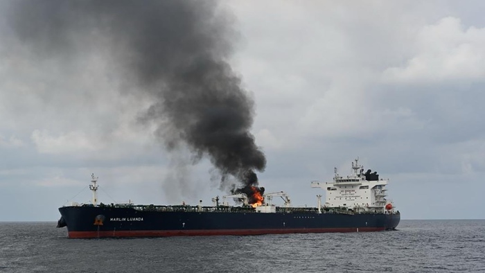 Oil Tanker on fire due to missile strike amid Red Sea conflict
